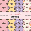 Four Pastel-Colored Halloween-Themed Patterns Featuring Cupcakes, Donuts, Candy, And Bats.