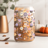 Halloween-Themed Glass With A Coffee Drink And A Candy Pattern.