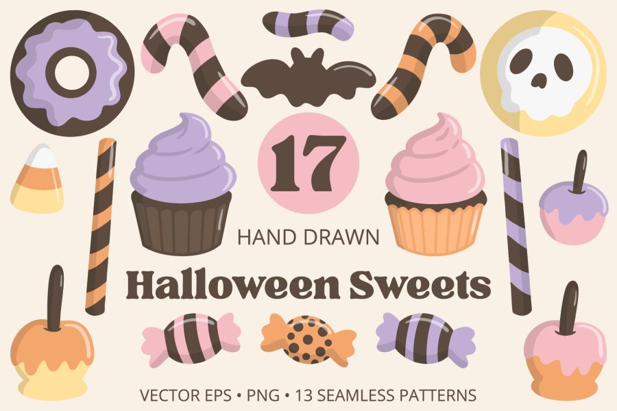Halloween Sweets Clip Art And Pattern Bundle