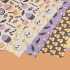 Five Sheets Of Halloween-Themed Wrapping Paper Featuring Various Candy And Spooky Designs.