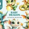 Baby Dragon Clip Art Set - Digital Download Png Graphics With Cute Colorful Dragons