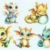 Five Adorable Baby Dragons, Each Holding A Glowing Orb.  They Are Various Shades Of Green And Blue.
