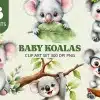 Baby Koalas Clip Art Set - Digital Download Png Graphics With Cute Koala Characters