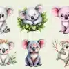 Six Adorable Baby Koalas In Various Poses And Adornments.