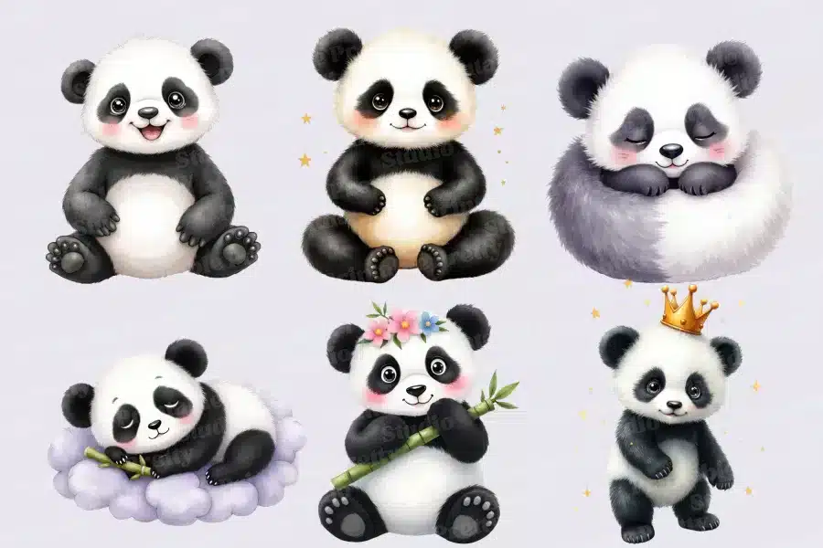 Six Adorable Baby Pandas In Various Poses.