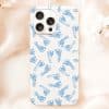 White Iphone Case With A Pattern Of Light Blue Baby Footprints.