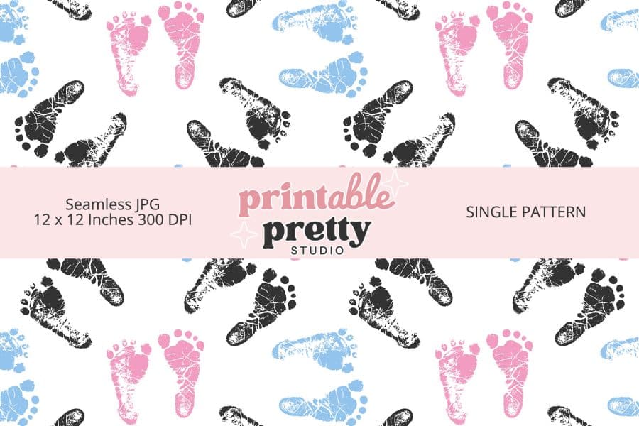 Pink Blue Black Baby Footprints Digital Paper
