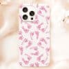 White Phone Case With A Pattern Of Pink Baby Footprints.