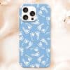 Light Blue Phone Case With A Pattern Of White Baby Footprints.
