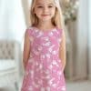 Girl In Pink Dress With White Footprint Pattern.
