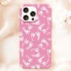 Pink Phone Case With A Pattern Of White Baby Footprints.