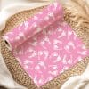 Pink Wrapping Paper With A Pattern Of White Baby Footprints.