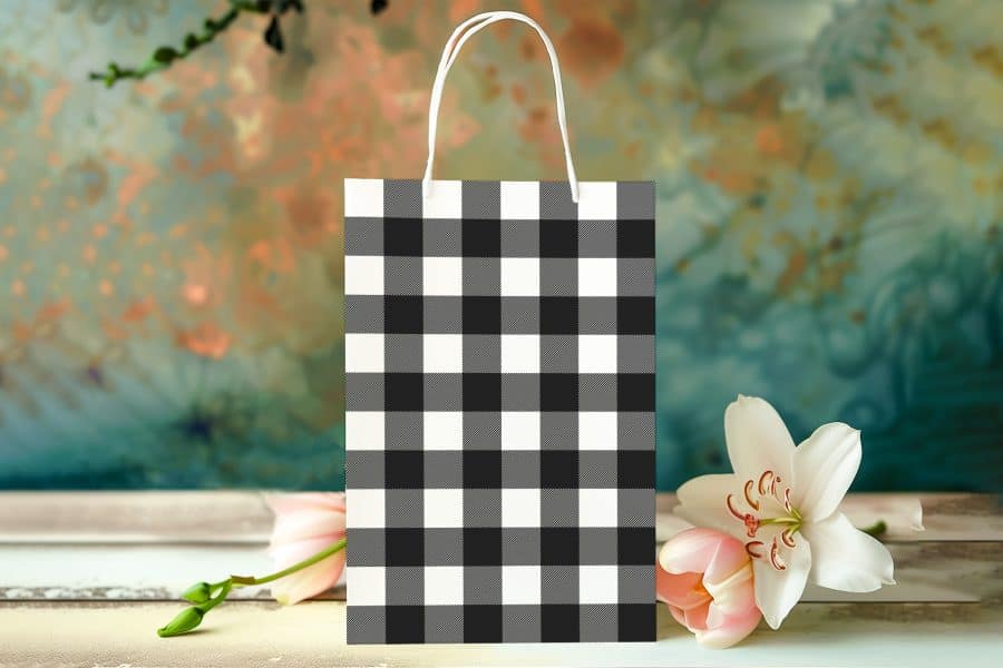 Black And White Buffalo Plaid Gift Bag.