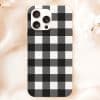Iphone Case With Black And White Buffalo Plaid Pattern.