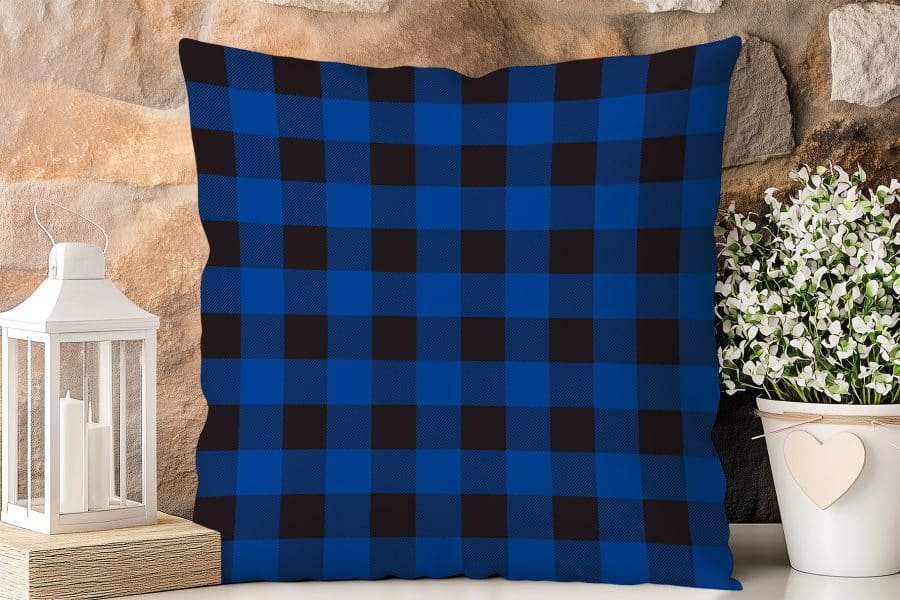 Blue And Black Buffalo Plaid Throw Pillow.