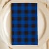 Blue And Black Buffalo Plaid Napkin On A White Plate.