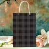 Black And Gray Checkered Gift Bag With White Handles.