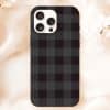 Phone Case With Black And Gray Plaid Pattern.