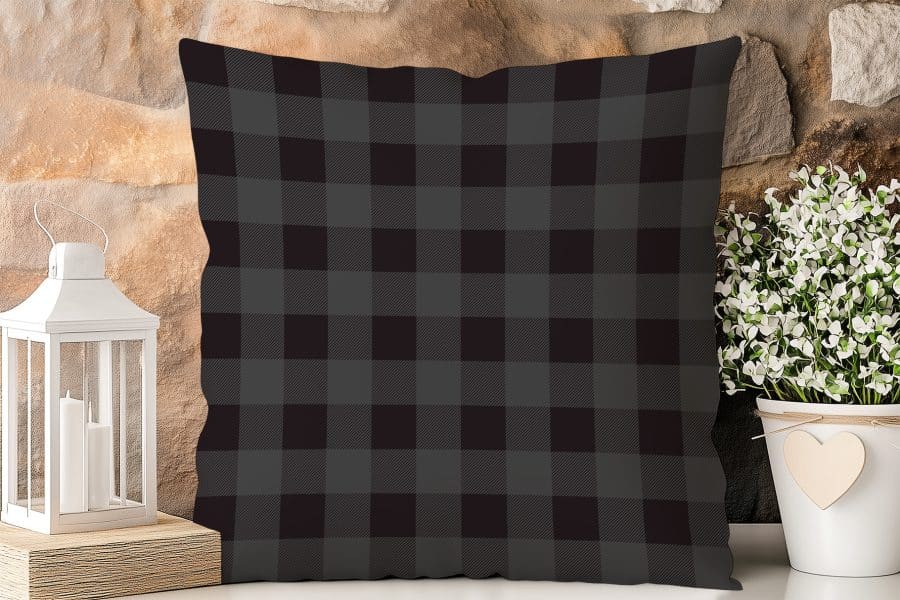 Black And Gray Plaid Pillow.