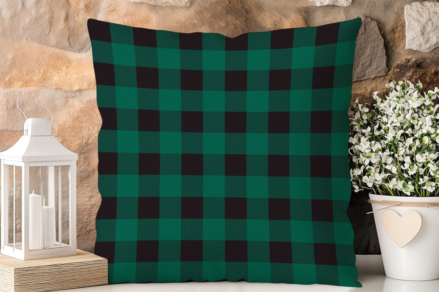 Green And Black Buffalo Plaid Throw Pillow.