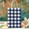 A Navy Blue And White Gingham Gift Bag.