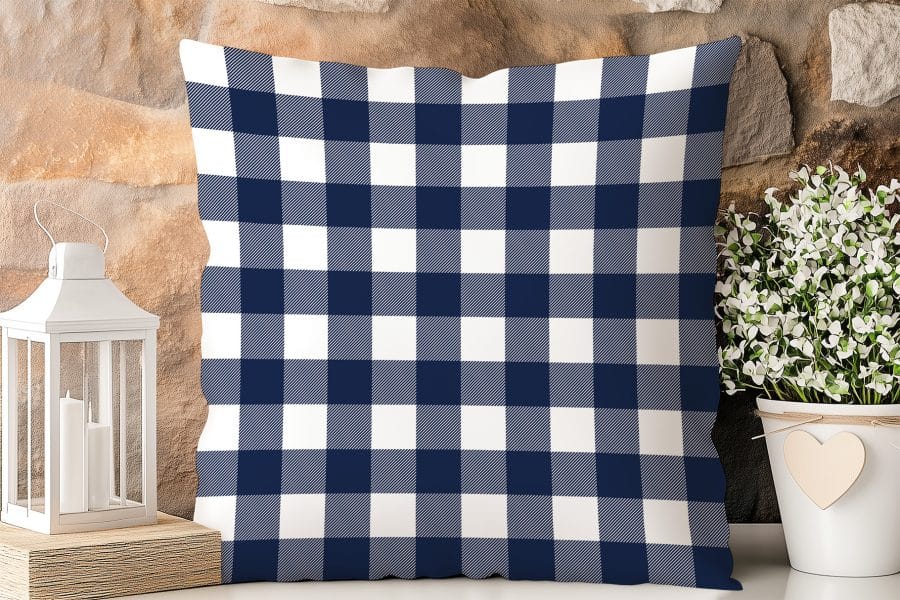 Navy Blue And White Buffalo Plaid Throw Pillow.