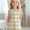 Girl In A Beige And White Gingham Dress.