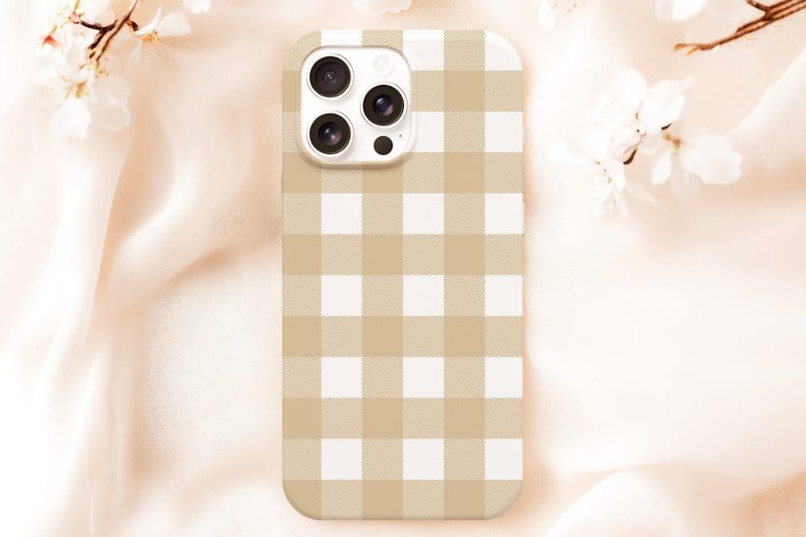 Beige And White Gingham Phone Case.