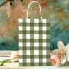 Green And White Gingham Gift Bag With Flowers.