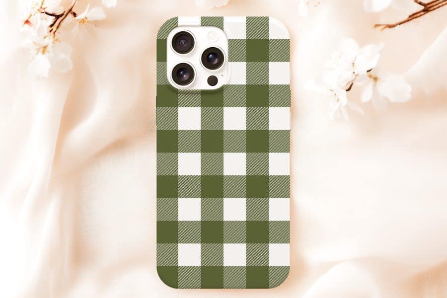 Olive Green And White Gingham Phone Case.
