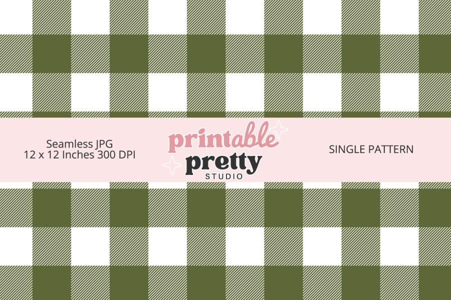 Olive and White Buffalo Plaid Seamless Pattern