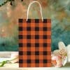 Orange And Black Buffalo Plaid Gift Bag With White Handles.
