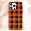 Orange And Black Buffalo Plaid Phone Case.