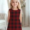 Young Girl Wearing A Sleeveless Red And Black Plaid Dress.