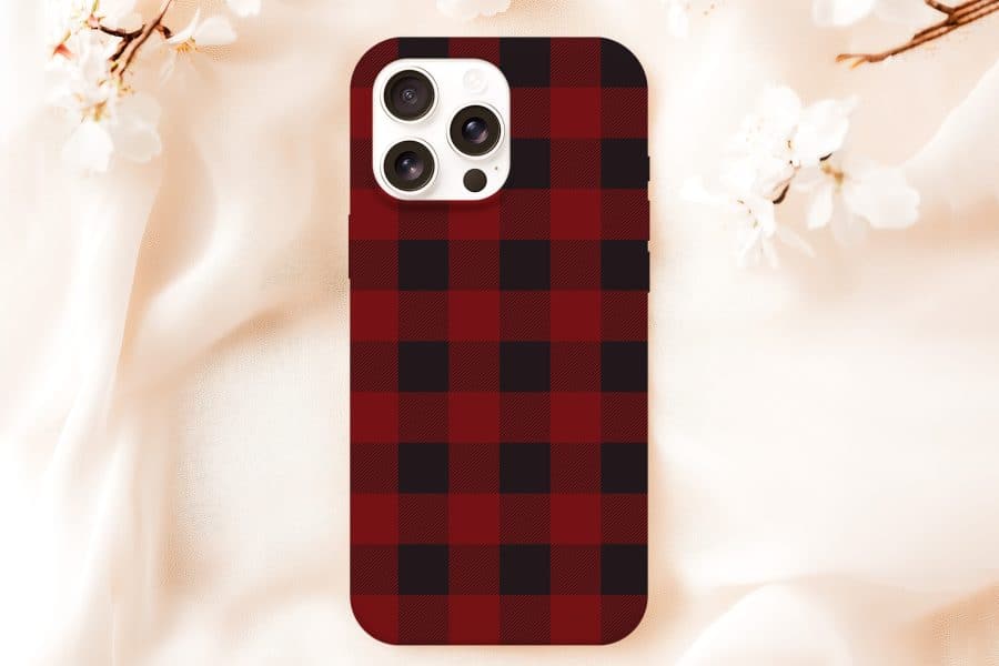 Iphone Case With Red And Black Buffalo Plaid Pattern.