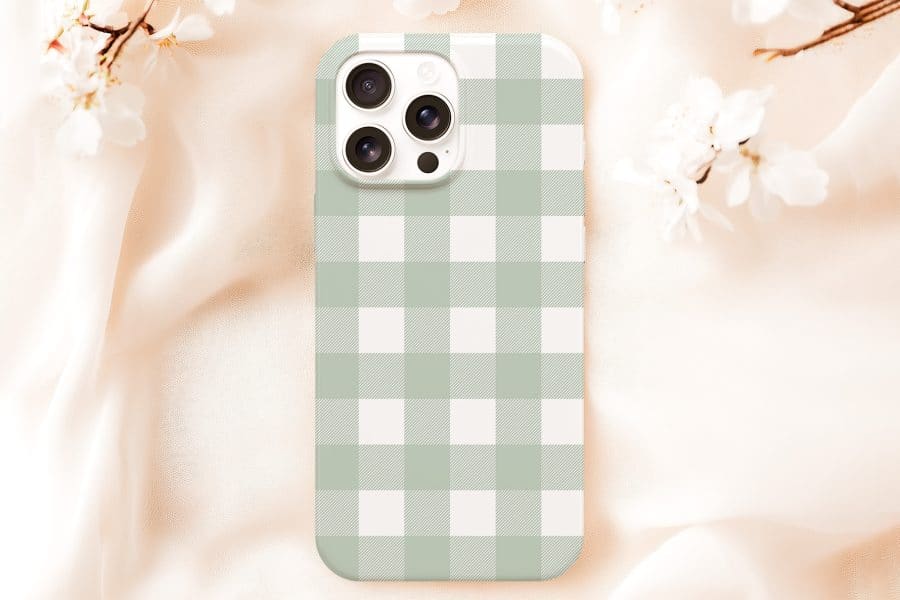 Sage Green And White Gingham Phone Case.