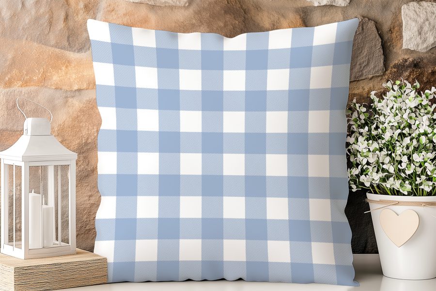 Blue And White Gingham Throw Pillow.