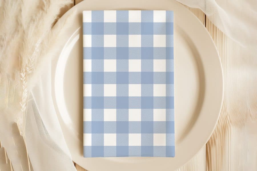Blue And White Gingham Napkin On A Plate.