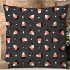 Dark Gray Square Pillow With A Repeating Pattern Of Orange And White Candy Corn.