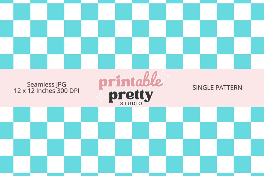 Aquamarine Blue Checkered Seamless Pattern digital paper - 12x12 inch JPG for crafting and fresh designs
