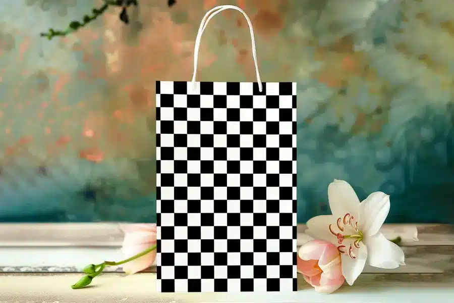 Checkered Black And White Shopping Bag.