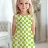 Girl In A Lime Green And White Checkered Dress.