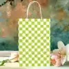 Lime Green And White Checkered Paper Shopping Bag.