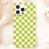 Phone Case With A Lime Green And White Checkered Pattern.