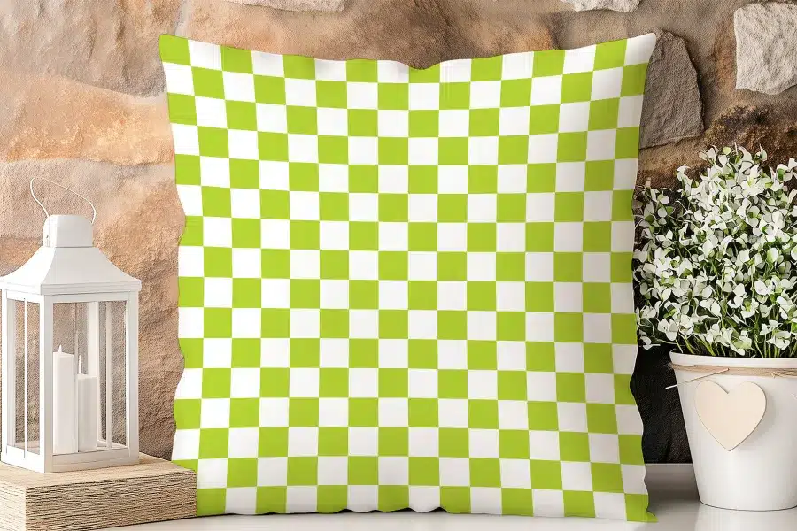 Lime Green And White Checkered Throw Pillow.