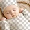 Sleeping Baby Wearing A Checkered Hat And Outfit.