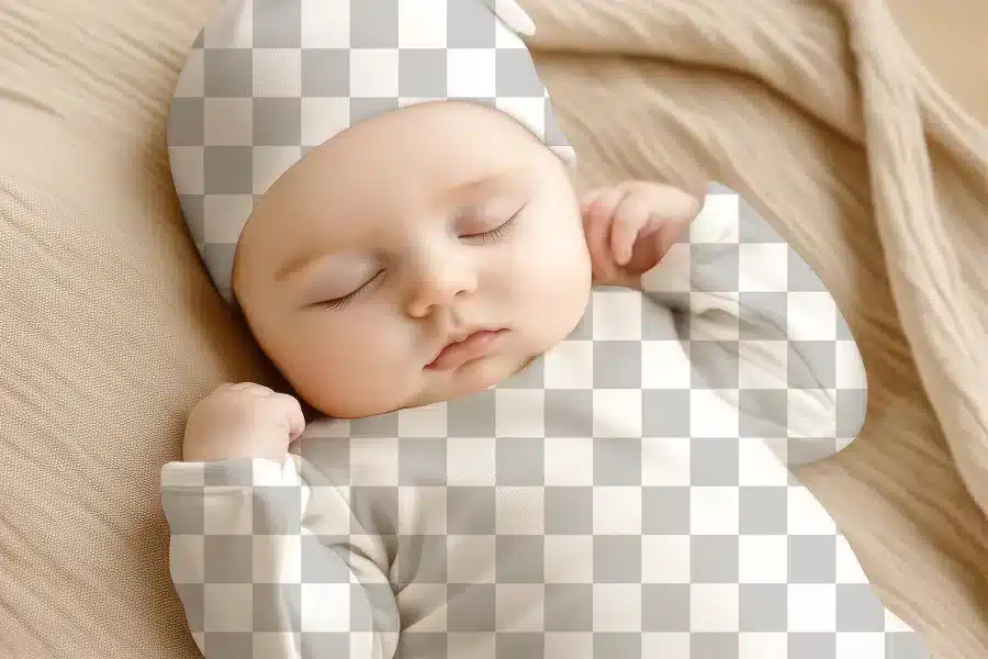 Sleeping Baby Wearing A Checkered Hat And Outfit.