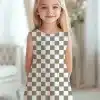 Girl Wearing A Sleeveless Checkered Dress.