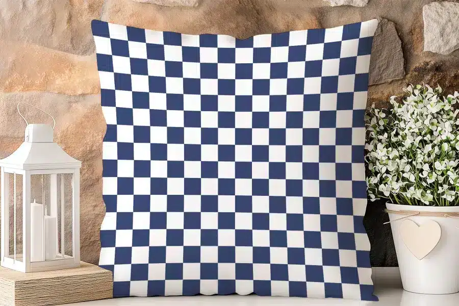 Navy Blue And White Checkered Throw Pillow.