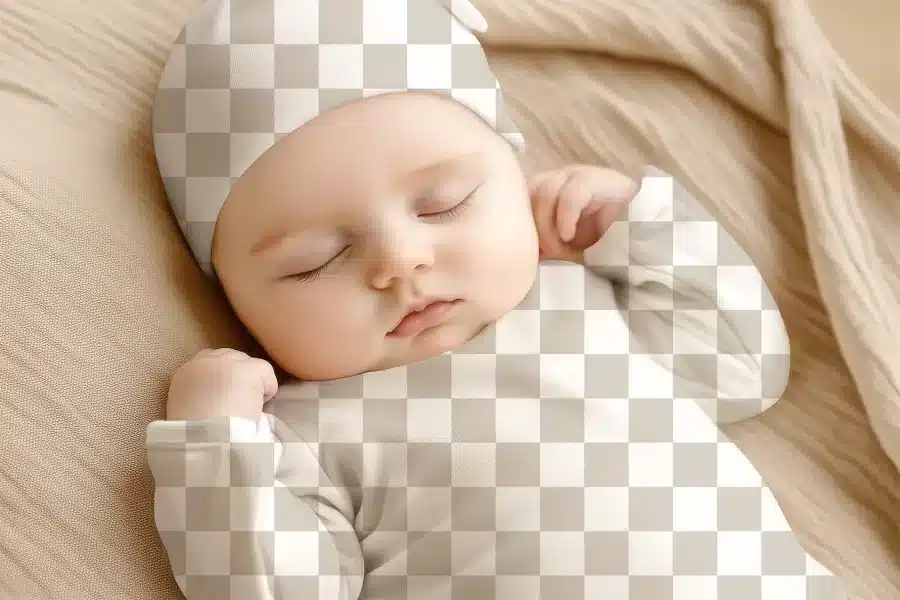 Sleeping Baby Wearing A Hat And Onesie.